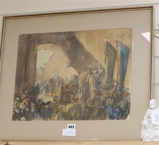 Attributed to Sir Frank Brangwyn On the road to Calvary watercolour and chalk 34 x 45cm.